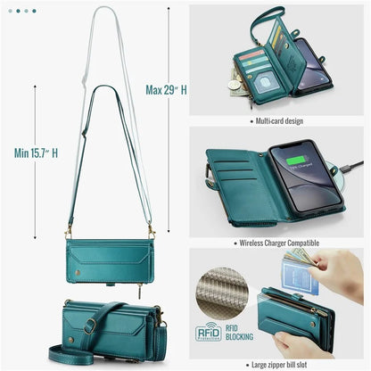 CASEME C36 Series For iPhone XR Case Zipper Handbag Purse RFID Blocking PU Leather Phone Cover