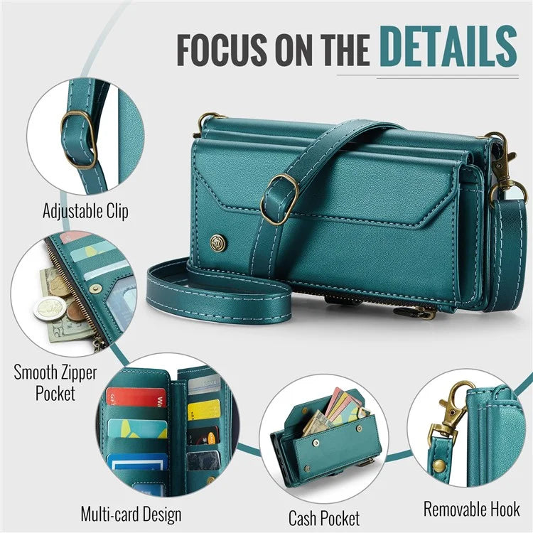 CASEME C36 Series For iPhone XR Case Zipper Handbag Purse RFID Blocking PU Leather Phone Cover
