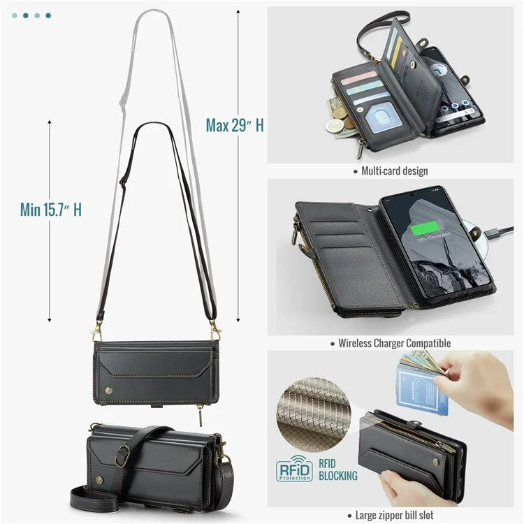 CASEME C36 Series For Google Pixel 8 Pro Case PU Leather Phone Cover Zipper Pocket Handbag RFID Blocking