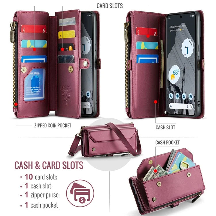 CASEME C36 Series For Google Pixel 8 Pro Case PU Leather Phone Cover Zipper Pocket Handbag RFID Blocking