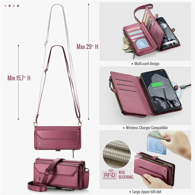 CASEME C36 Series For Google Pixel 8 Pro Case PU Leather Phone Cover Zipper Pocket Handbag RFID Blocking