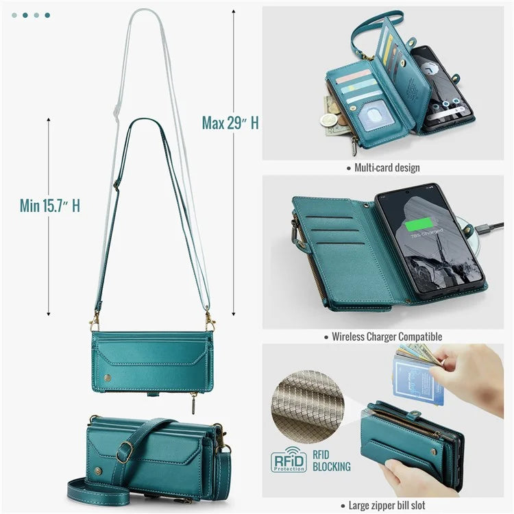 CASEME C36 Series For Google Pixel 8 Pro Case PU Leather Phone Cover Zipper Pocket Handbag RFID Blocking