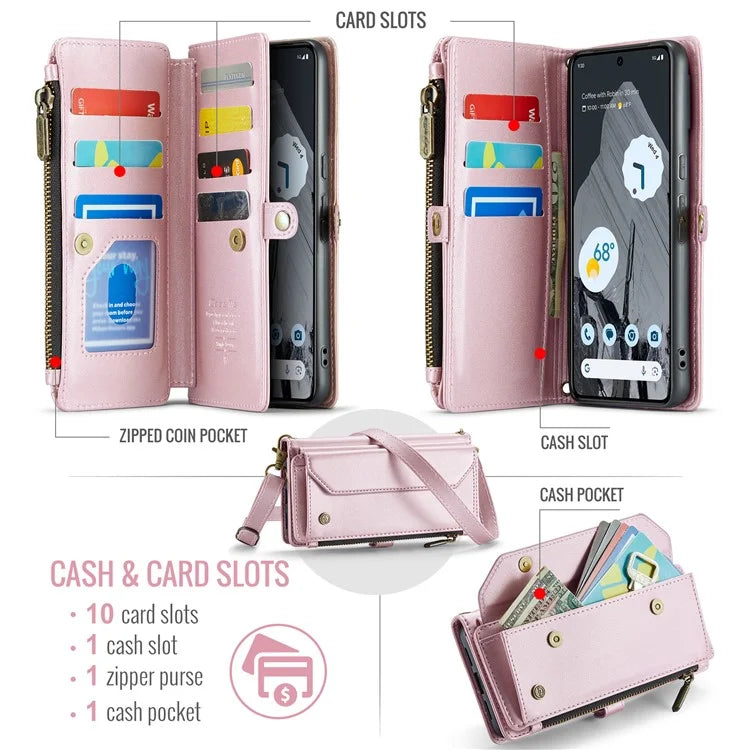 CASEME C36 Series For Google Pixel 8 Pro Case PU Leather Phone Cover Zipper Pocket Handbag RFID Blocking