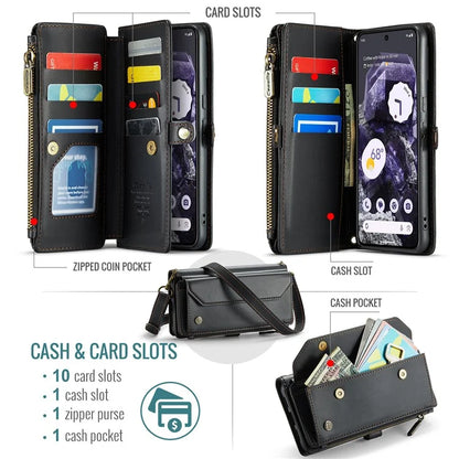 CASEME C36 Series For Google Pixel 8 Crossbody Case PU Leather Phone Cover Wallet RFID Blocking Protection
