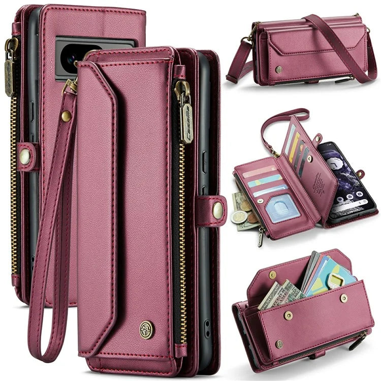 CASEME C36 Series For Google Pixel 8 Crossbody Case PU Leather Phone Cover Wallet RFID Blocking Protection