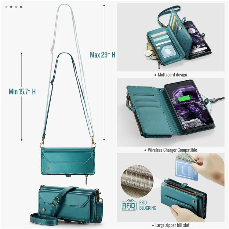 CASEME C36 Series For Google Pixel 8 Crossbody Case PU Leather Phone Cover Wallet RFID Blocking Protection