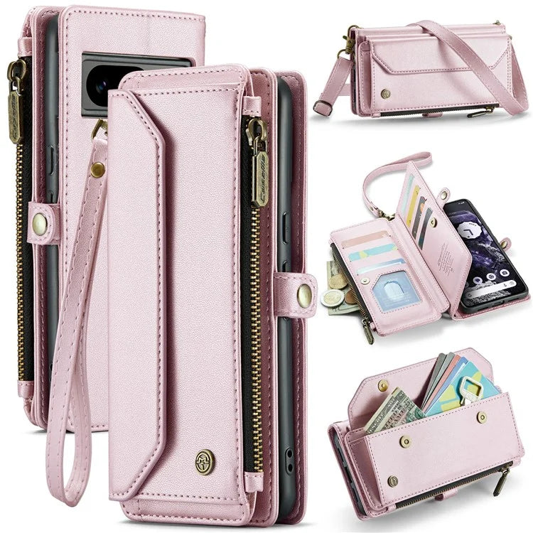 CASEME C36 Series For Google Pixel 8 Crossbody Case PU Leather Phone Cover Wallet RFID Blocking Protection