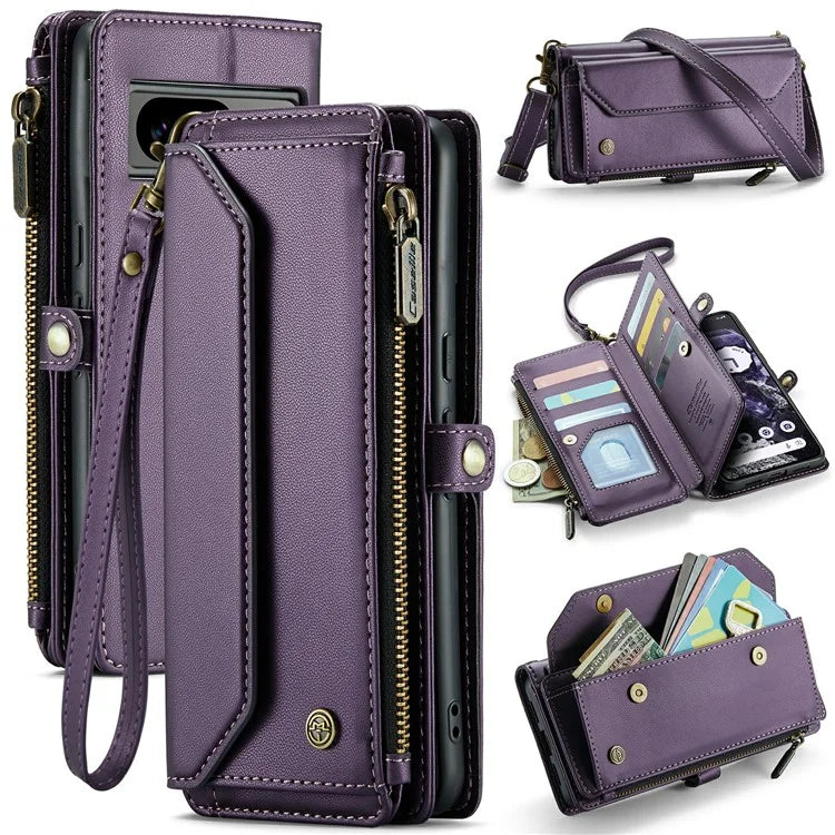 CASEME C36 Series For Google Pixel 8 Crossbody Case PU Leather Phone Cover Wallet RFID Blocking Protection