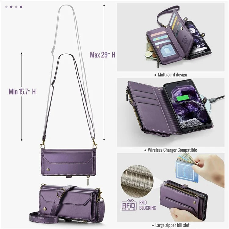 CASEME C36 Series For Google Pixel 8 Crossbody Case PU Leather Phone Cover Wallet RFID Blocking Protection
