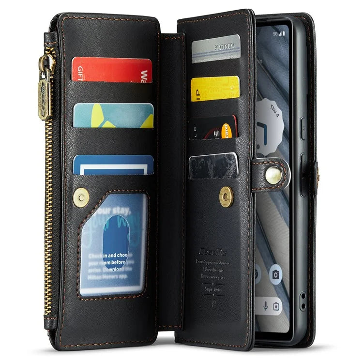 CASEME C36 Series For Google Pixel 7a Case 10 Card Slots PU Leather Zipper Phone Cover Handbag Purse