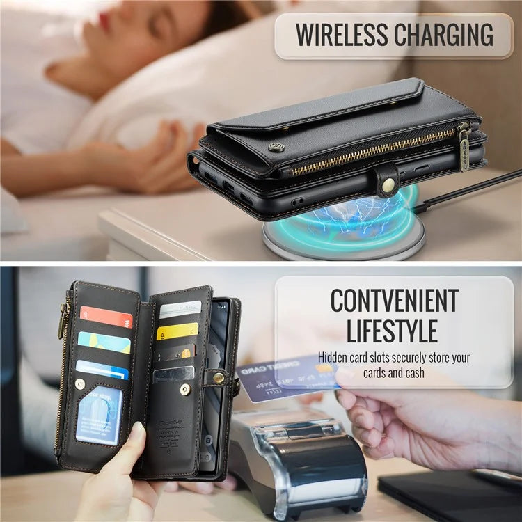 CASEME C36 Series For Google Pixel 7a Case 10 Card Slots PU Leather Zipper Phone Cover Handbag Purse