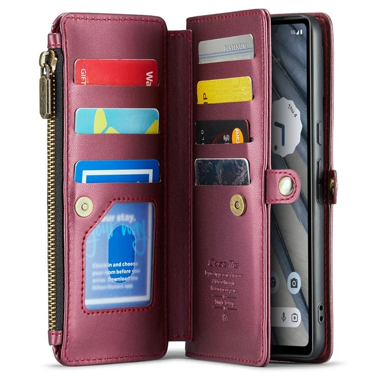 CASEME C36 Series For Google Pixel 7a Case 10 Card Slots PU Leather Zipper Phone Cover Handbag Purse