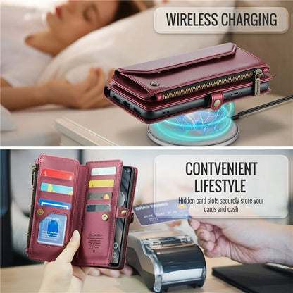 CASEME C36 Series For Google Pixel 7a Case 10 Card Slots PU Leather Zipper Phone Cover Handbag Purse