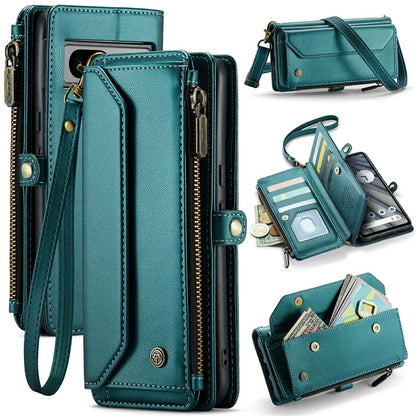 CASEME C36 Series For Google Pixel 7a Case 10 Card Slots PU Leather Zipper Phone Cover Handbag Purse