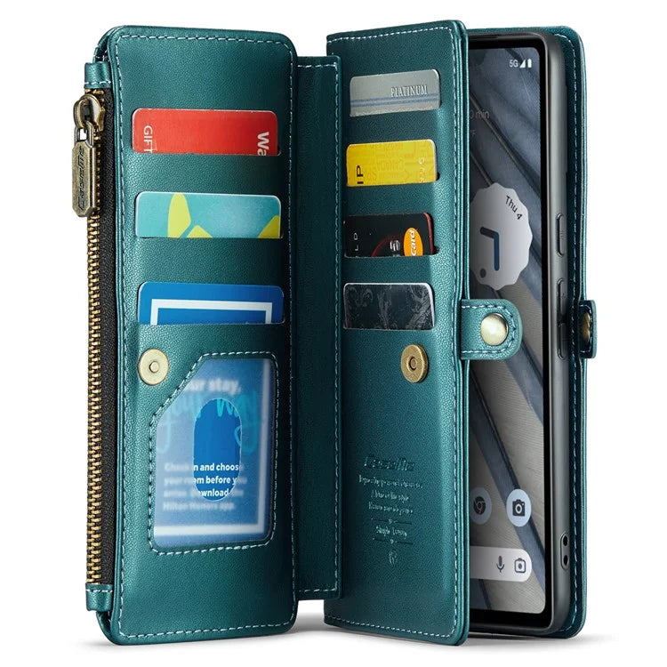 CASEME C36 Series For Google Pixel 7a Case 10 Card Slots PU Leather Zipper Phone Cover Handbag Purse