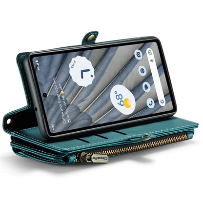 CASEME C36 Series For Google Pixel 7a Case 10 Card Slots PU Leather Zipper Phone Cover Handbag Purse
