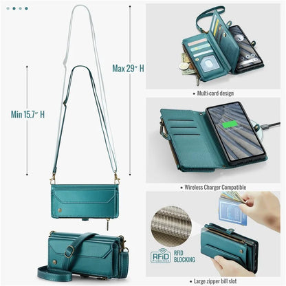 CASEME C36 Series For Google Pixel 7a Case 10 Card Slots PU Leather Zipper Phone Cover Handbag Purse