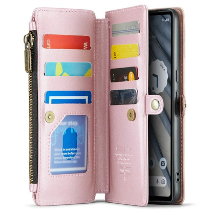 CASEME C36 Series For Google Pixel 7a Case 10 Card Slots PU Leather Zipper Phone Cover Handbag Purse