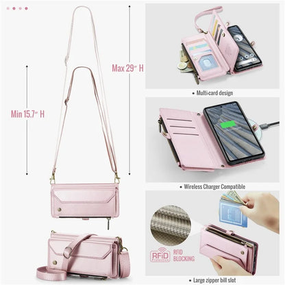 CASEME C36 Series For Google Pixel 7a Case 10 Card Slots PU Leather Zipper Phone Cover Handbag Purse