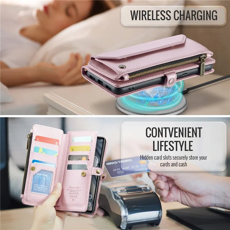 CASEME C36 Series For Google Pixel 7a Case 10 Card Slots PU Leather Zipper Phone Cover Handbag Purse