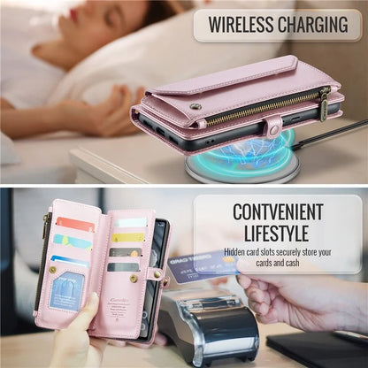 CASEME C36 Series For Google Pixel 7a Case 10 Card Slots PU Leather Zipper Phone Cover Handbag Purse