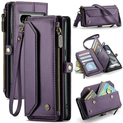 CASEME C36 Series For Google Pixel 7a Case 10 Card Slots PU Leather Zipper Phone Cover Handbag Purse
