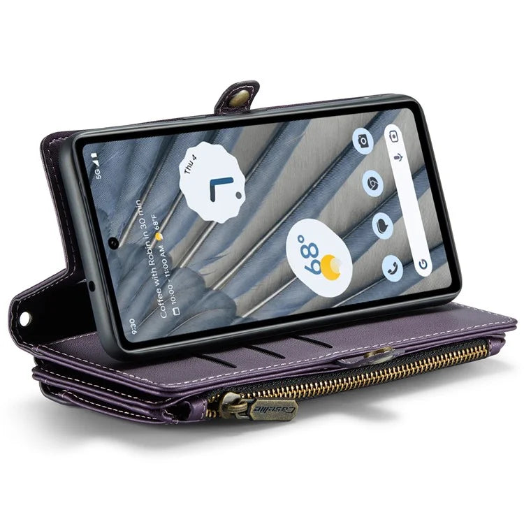 CASEME C36 Series For Google Pixel 7a Case 10 Card Slots PU Leather Zipper Phone Cover Handbag Purse