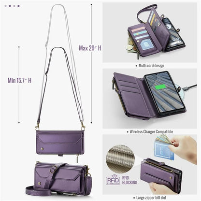 CASEME C36 Series For Google Pixel 7a Case 10 Card Slots PU Leather Zipper Phone Cover Handbag Purse