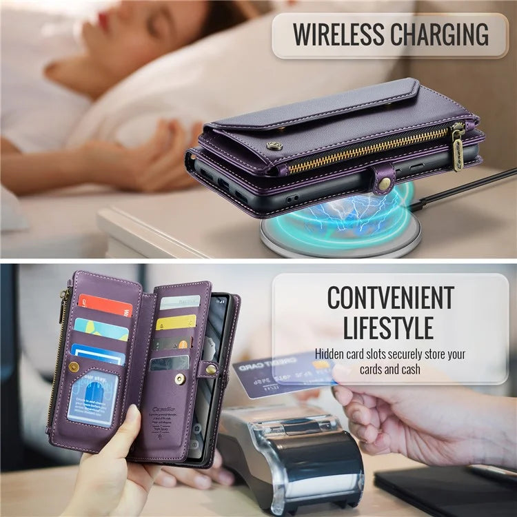 CASEME C36 Series For Google Pixel 7a Case 10 Card Slots PU Leather Zipper Phone Cover Handbag Purse