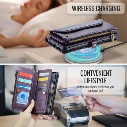 CASEME C36 Series For Google Pixel 7a Case 10 Card Slots PU Leather Zipper Phone Cover Handbag Purse