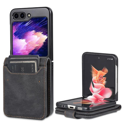 AZNS For Samsung Galaxy Z Flip6 5G Case Card Slots PU Leather Folding Phone Cover