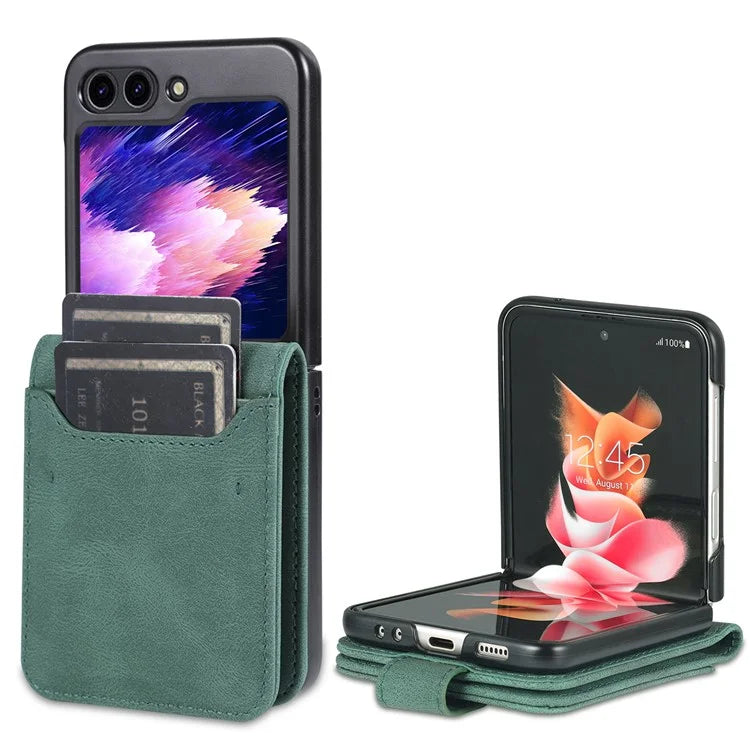 AZNS For Samsung Galaxy Z Flip6 5G Case Card Slots PU Leather Folding Phone Cover