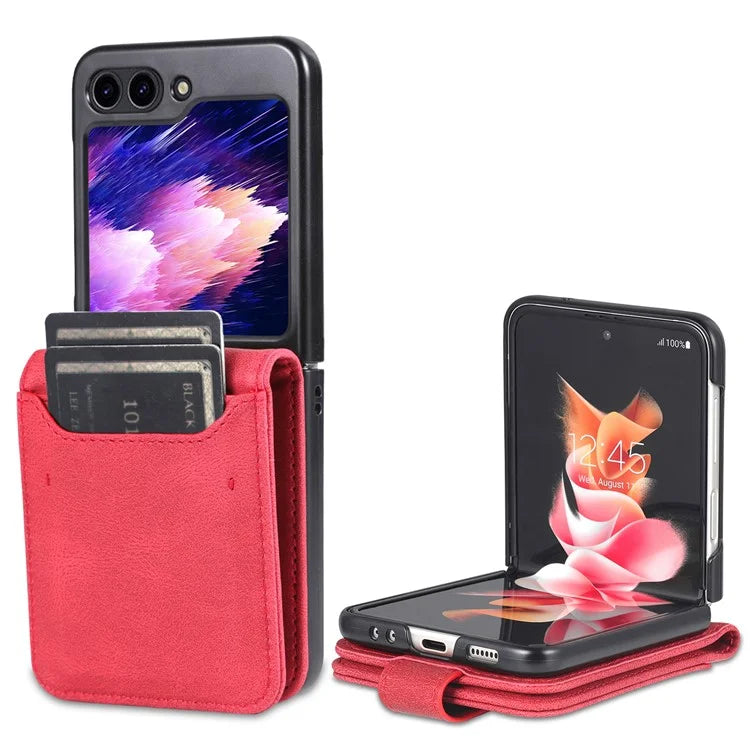 AZNS For Samsung Galaxy Z Flip6 5G Case Card Slots PU Leather Folding Phone Cover