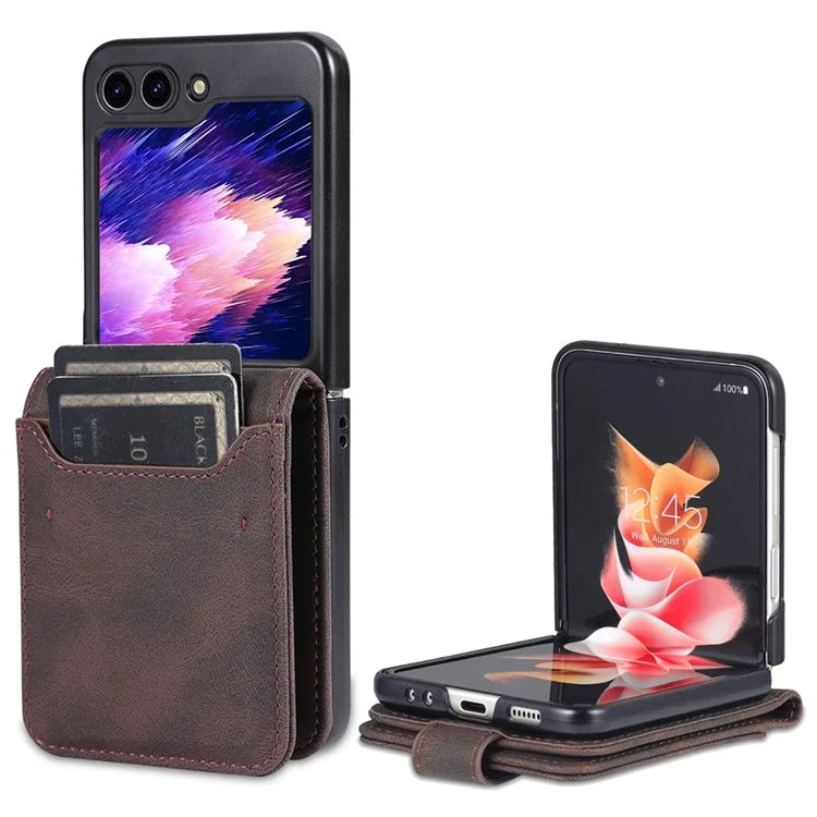 AZNS For Samsung Galaxy Z Flip6 5G Case Card Slots PU Leather Folding Phone Cover