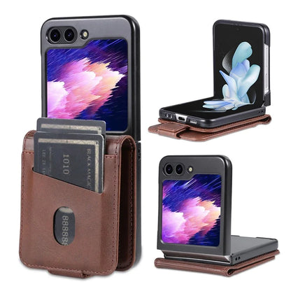 AZNS For Samsung Galaxy Z Flip6 5G Case Card Holder PU Leather Phone Cover Cowhide Texture