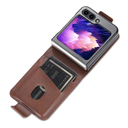 AZNS For Samsung Galaxy Z Flip6 5G Case Card Holder PU Leather Phone Cover Cowhide Texture