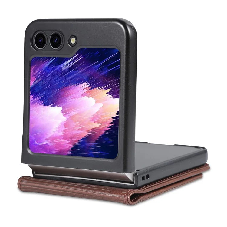 AZNS For Samsung Galaxy Z Flip6 5G Case Card Holder PU Leather Phone Cover Cowhide Texture