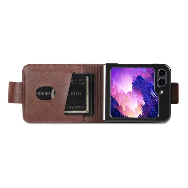 AZNS For Samsung Galaxy Z Flip6 5G Case Card Holder PU Leather Phone Cover Cowhide Texture