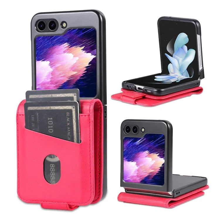 AZNS For Samsung Galaxy Z Flip6 5G Case Card Holder PU Leather Phone Cover Cowhide Texture