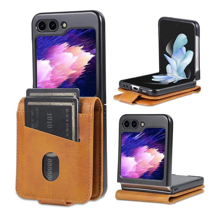 AZNS For Samsung Galaxy Z Flip6 5G Case Card Holder PU Leather Phone Cover Cowhide Texture