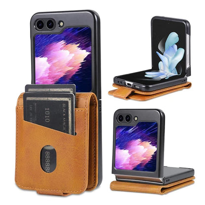 AZNS For Samsung Galaxy Z Flip6 5G Case Card Holder PU Leather Phone Cover Cowhide Texture