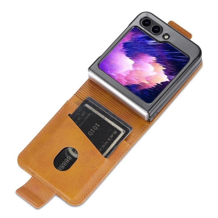 AZNS For Samsung Galaxy Z Flip6 5G Case Card Holder PU Leather Phone Cover Cowhide Texture