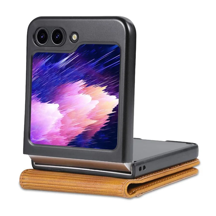 AZNS For Samsung Galaxy Z Flip6 5G Case Card Holder PU Leather Phone Cover Cowhide Texture