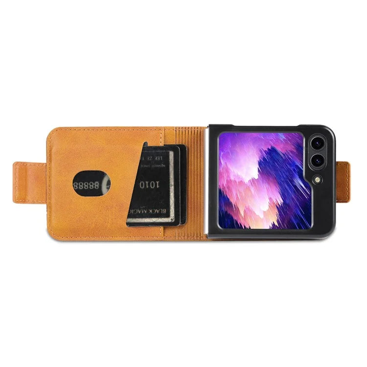 AZNS For Samsung Galaxy Z Flip6 5G Case Card Holder PU Leather Phone Cover Cowhide Texture
