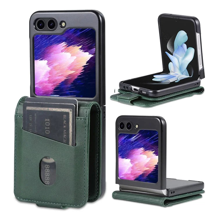 AZNS For Samsung Galaxy Z Flip6 5G Case Card Holder PU Leather Phone Cover Cowhide Texture