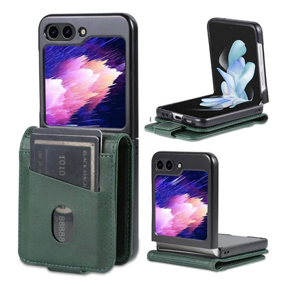 AZNS For Samsung Galaxy Z Flip6 5G Case Card Holder PU Leather Phone Cover Cowhide Texture