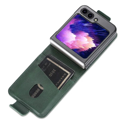 AZNS For Samsung Galaxy Z Flip6 5G Case Card Holder PU Leather Phone Cover Cowhide Texture