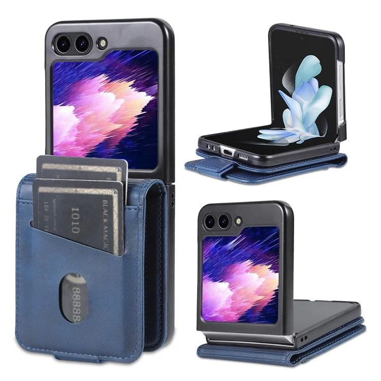 AZNS For Samsung Galaxy Z Flip6 5G Case Card Holder PU Leather Phone Cover Cowhide Texture