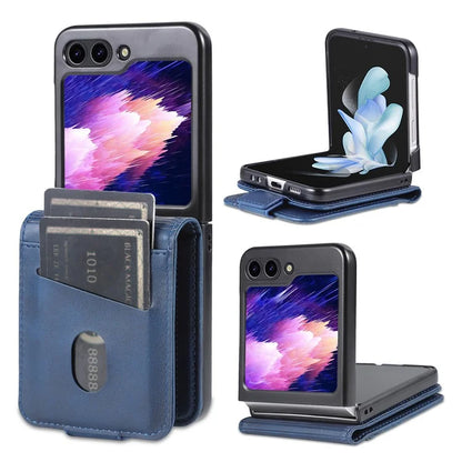 AZNS For Samsung Galaxy Z Flip6 5G Case Card Holder PU Leather Phone Cover Cowhide Texture
