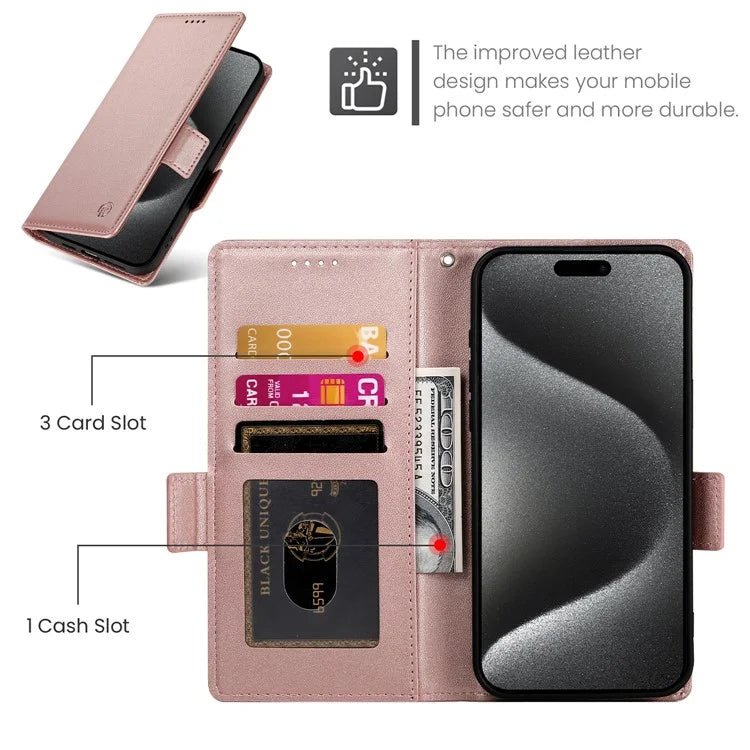 DF-010 For iPhone 14 Pro Max Case Stand Magnetic Clasp Leather Phone Cover